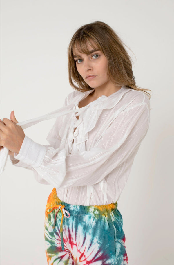 White blouse with lurex details